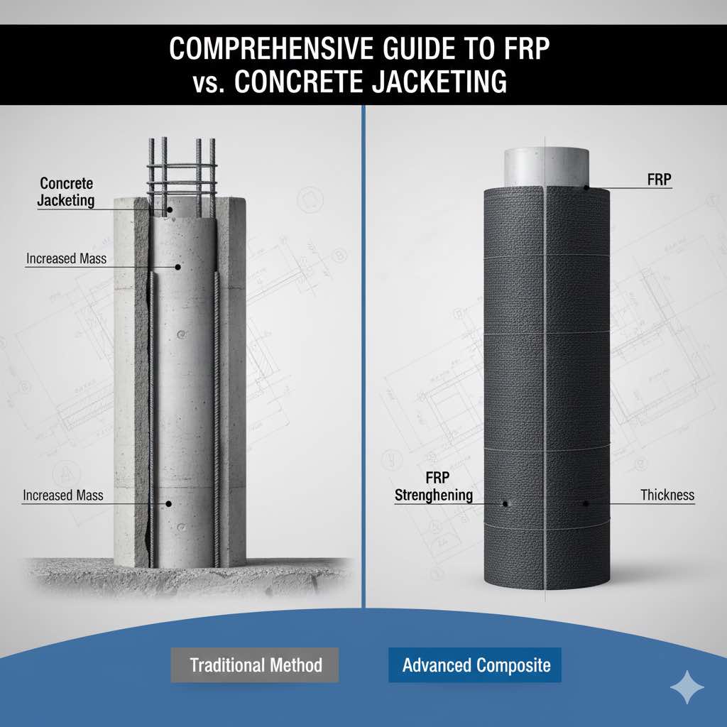 ژاکت بتنی در مقایسه با FRP: راهنمای جامع انتخاب روش مقاوم‌سازی ساختمان