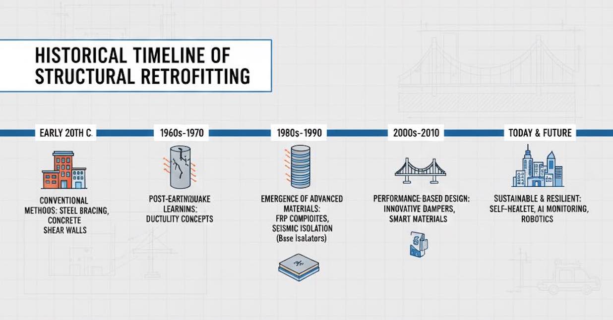 [تصویر: تایم‌لاین تاریخی توسعه روش‌های مقاوم‌سازی]