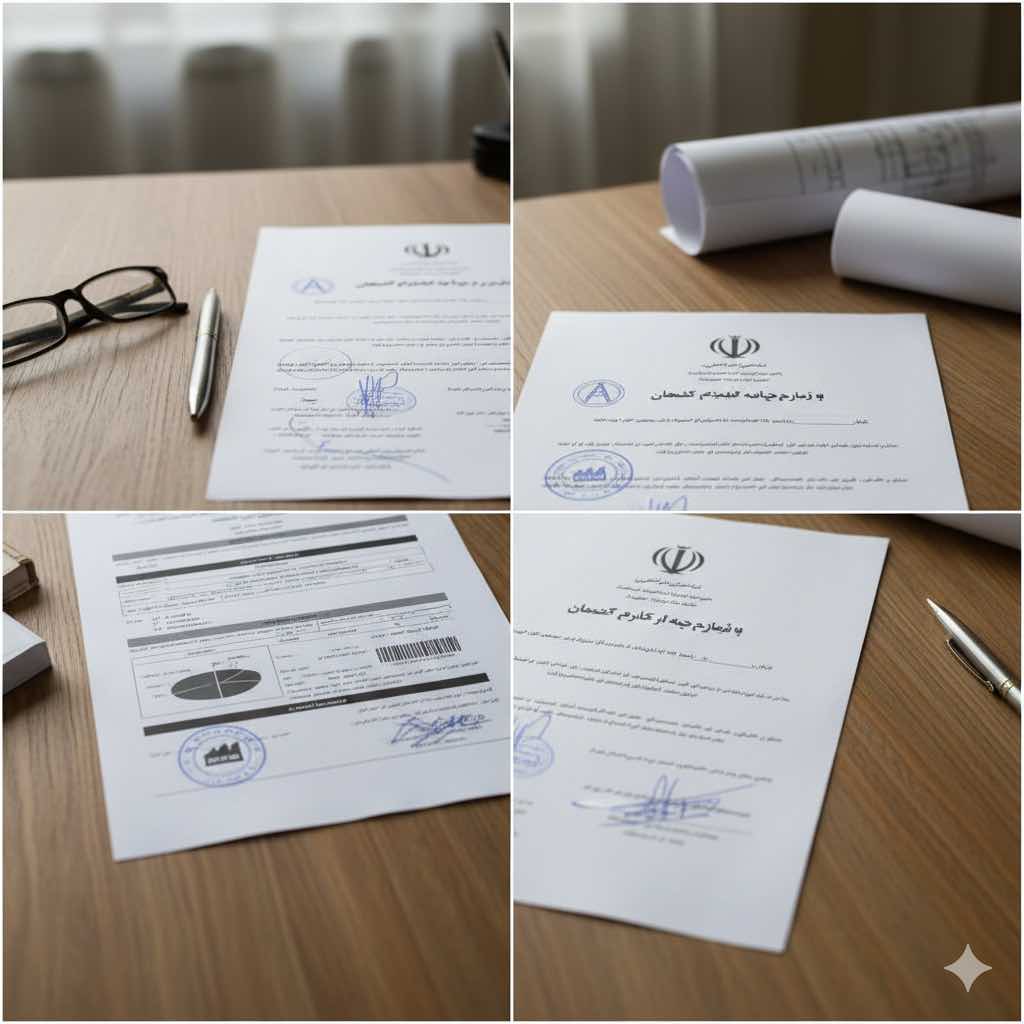  تصویر کولاژ از مدارک قانونی شامل پروانه بهسازی شهرداری، تأییدیه نظام مهندسی، گواهی کیفیت مصالح و گزارش ارزیابی لرزه‌ای